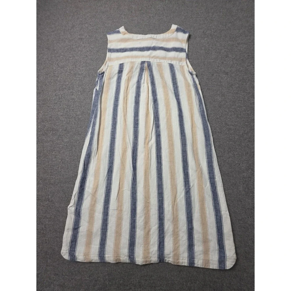 Tahari Shift Dress Womens XS Multi Striped Linen Blend Sleeveless Side Button